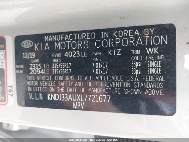 KNDJ33AUXL7721677 KIA SOUL EX