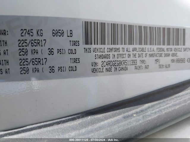 2C4RDGEG8KR511393 Dodge Grand Caravan Gt