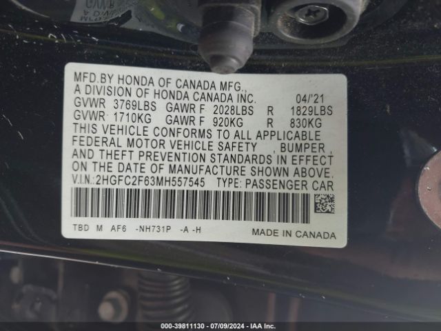 2HGFC2F63MH557545 Honda Civic Lx