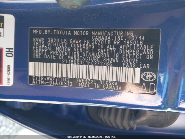 Toyota Corolla S Plus 2015 2T1BURHE1FC272766 Image 9