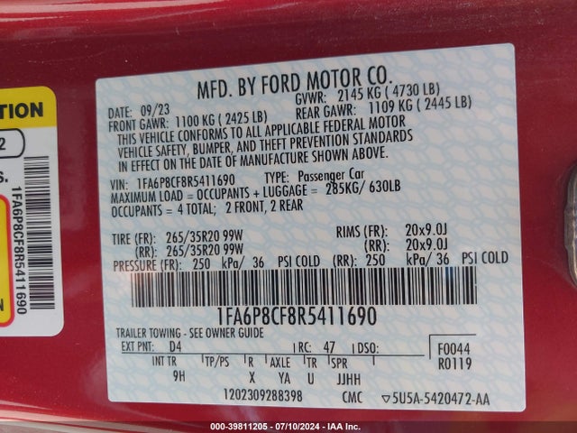 Ford Mustang Gt Premium Fastback 2024 1FA6P8CF8R5411690 Image 9