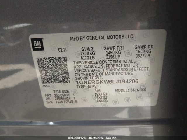 1GNERGKW6LJ194206 Chevrolet Traverse Fwd Lt Cloth