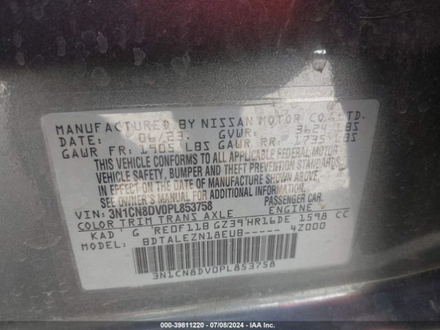 3N1CN8DV0PL853758 Nissan Versa 1.6 S Xtronic Cvt