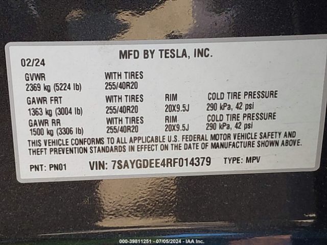 7SAYGDEE4RF014379 Tesla Model Y Long Range Dual Motor All-wheel Drive