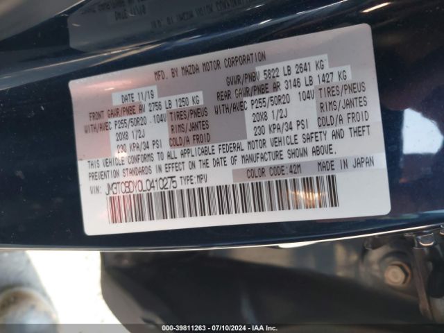 JM3TCBDY0L0410275 Mazda Cx-9 Grand Touring