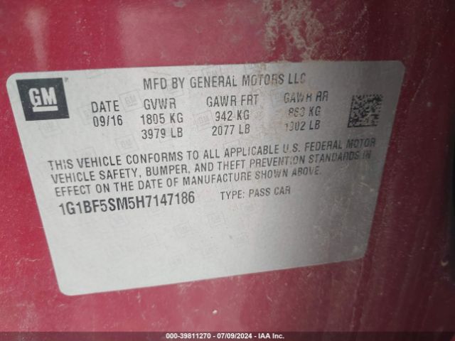 1G1BF5SM5H7147186 Chevrolet Cruze Premier Auto