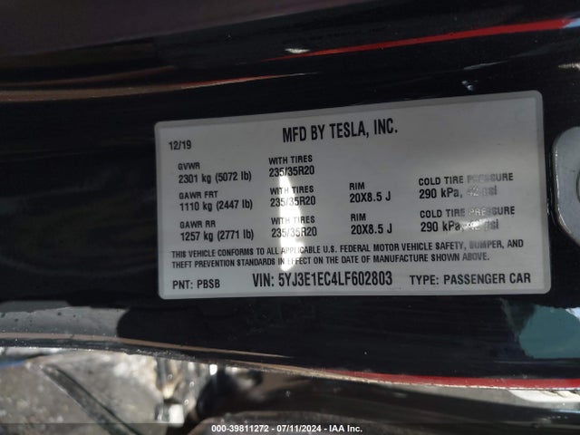 5YJ3E1EC4LF602803 Tesla Model 3 Performance Dual Motor All-wheel Drive
