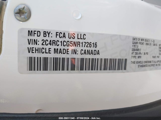 2C4RC1CG5NR172616 Chrysler Voyager Lx