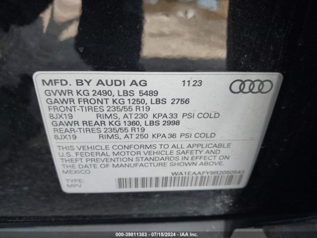 WA1EAAFY9R2050543 Audi Q5 Premium Plus 45 Tfsi S Line Quattro