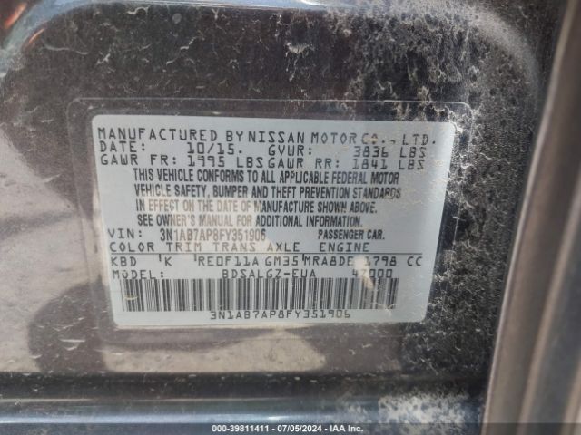 3N1AB7AP8FY351906 Nissan SENTRA SL