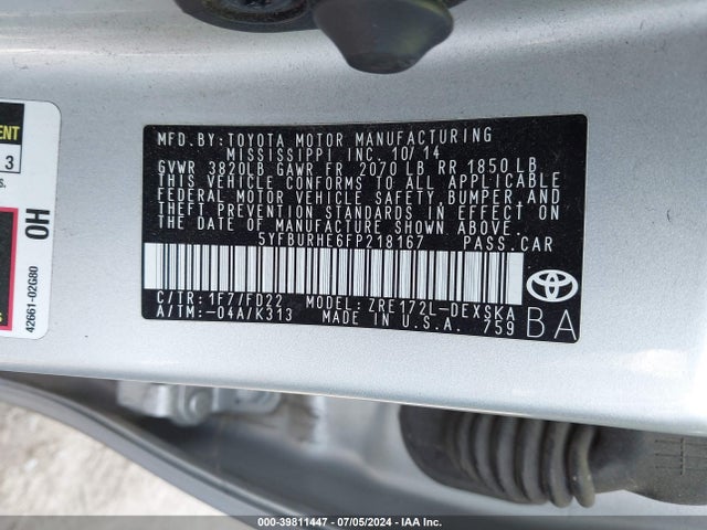 Toyota Corolla S Plus 2015 5YFBURHE6FP218167 Image 9