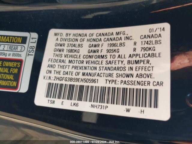 2HGFG3B59EH505961 Honda Civic Lx