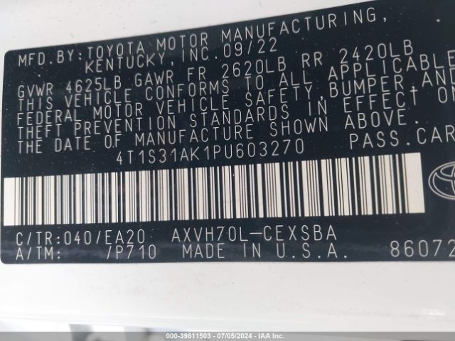 4T1S31AK1PU603270 Toyota Camry Se Hybrid