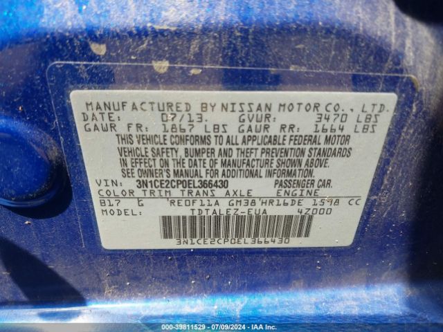 3N1CE2CP0EL366430 Nissan Versa Note Sv