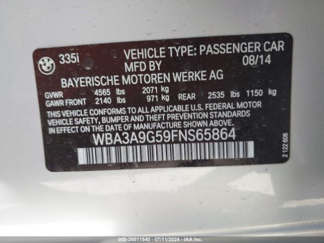 WBA3A9G59FNS65864 BMW 335i
