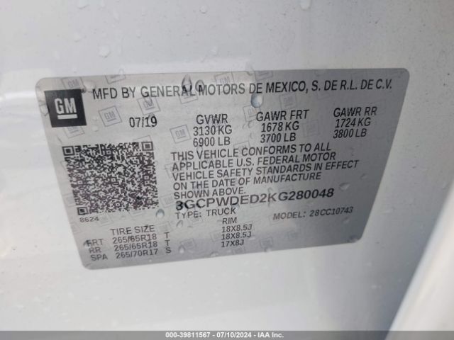 3GCPWDED2KG280048 Chevrolet Silverado 1500 Rst