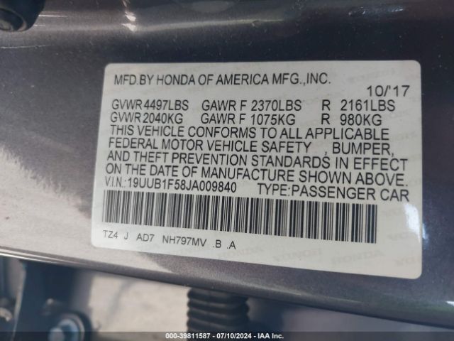19UUB1F58JA009840 Acura Tlx Tech Pkg