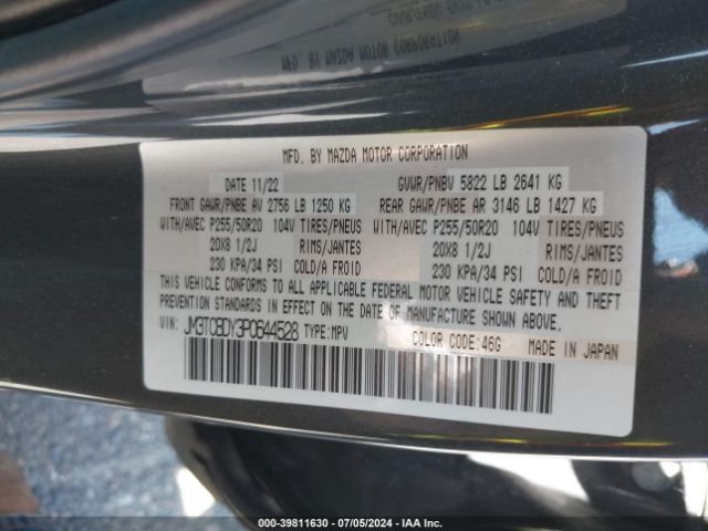 JM3TCBDY3P0644528 Mazda Cx-9 Grand Touring