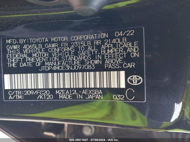 Toyota COROLLA SE 2022 JTDP4MCE3NJ097083 Image 9