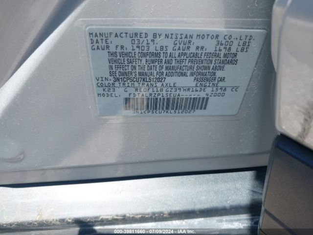 3N1CP5CU7KL512027 Nissan KICKS S