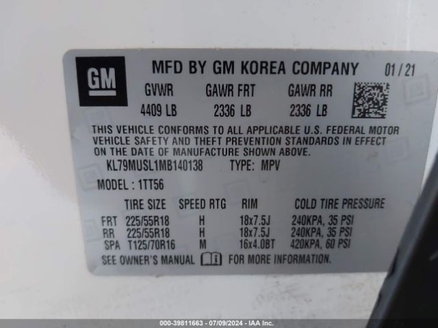 KL79MUSL1MB140138 Chevrolet Trailblazer Awd Rs
