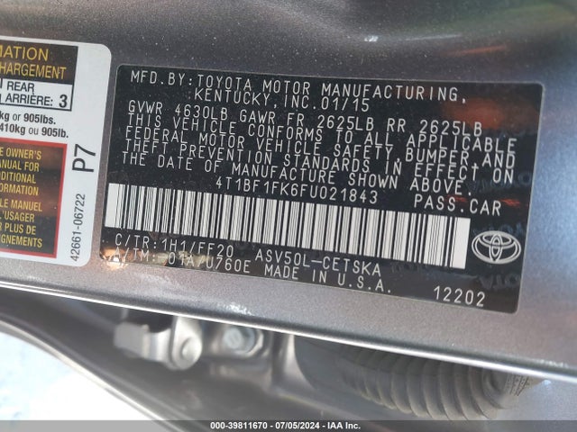 Toyota CAMRY SE 2015 4T1BF1FK6FU021843 Image 9