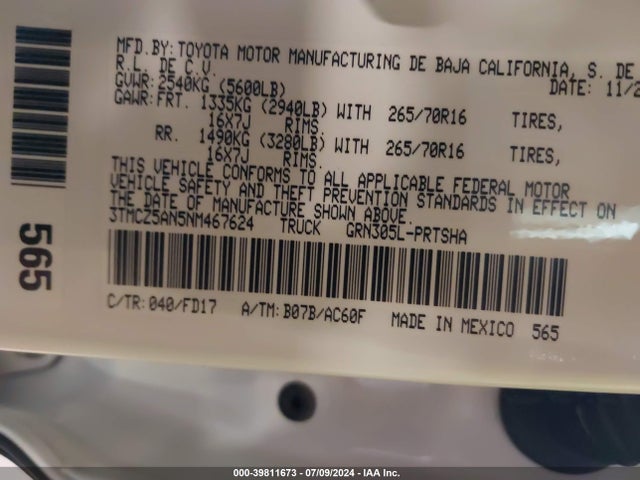 3TMCZ5AN5NM467624 Toyota Tacoma Trd Off Road