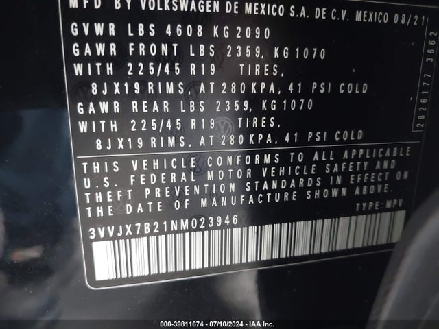3VVJX7B21NM023946 Volkswagen Taos 1.5t Sel
