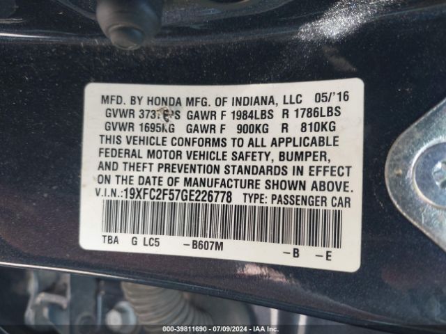 19XFC2F57GE226778 Honda Civic Lx