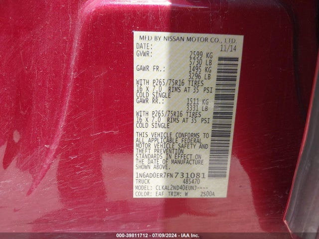 Nissan Frontier Desert Runner 2015 1N6AD0ER7FN731081 Image 9