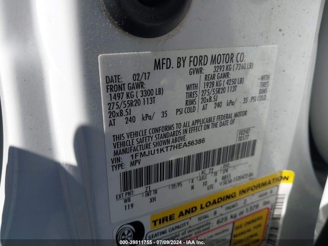 Ford Expedition Limited 2017 1FMJU1KT7HEA56386 Image 9