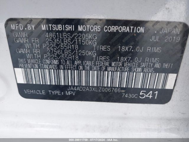 JA4AD2A3XLZ006766 Mitsubishi Outlander Es 2.4