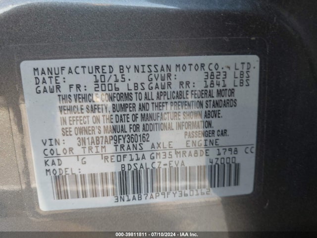 Nissan SENTRA S 2015 3N1AB7AP9FY360162 Image 9