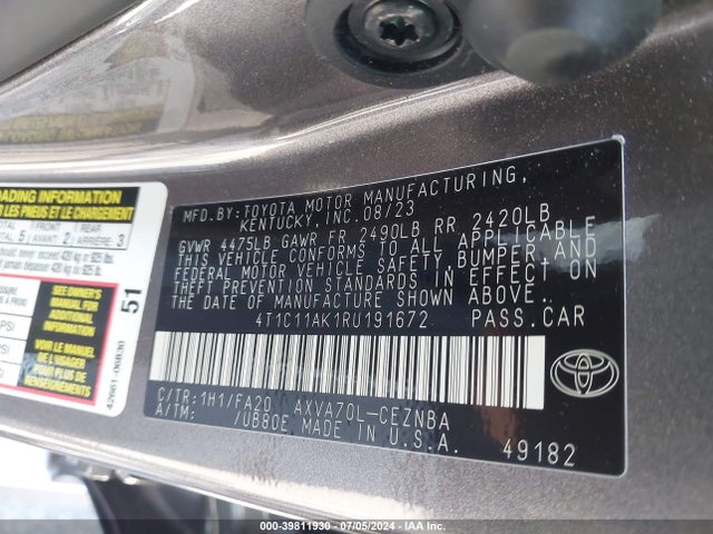 Toyota CAMRY LE 2024 4T1C11AK1RU191672 Image 9