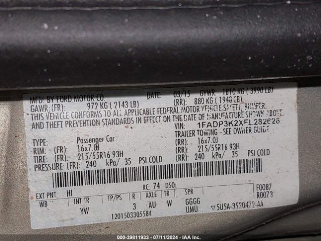 1FADP3K2XFL282626 Ford FOCUS SE