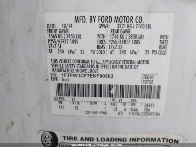 1FTFW1CF7EKF90563 Ford F-150 Xl