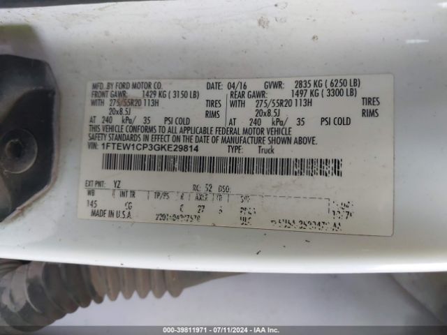 1FTEW1CP3GKE29814 Ford F-150 Xl