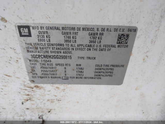 3GCPCNEH2GG290815 Chevrolet Silverado 1500 Wt