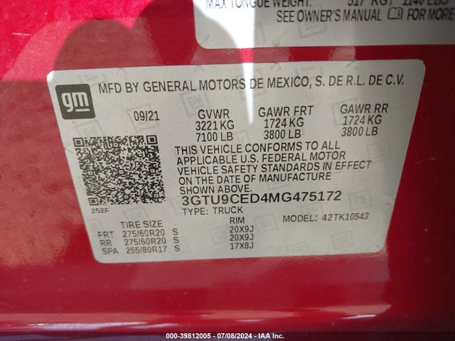 GMC Sierra 1500 4wd  Short Box Elevation 2021 3GTU9CED4MG475172 Image 9