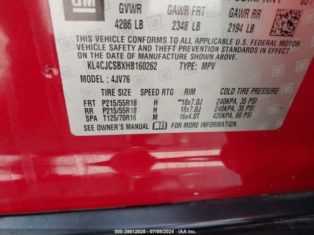 KL4CJCSBXHB160262 Buick Encore Essence