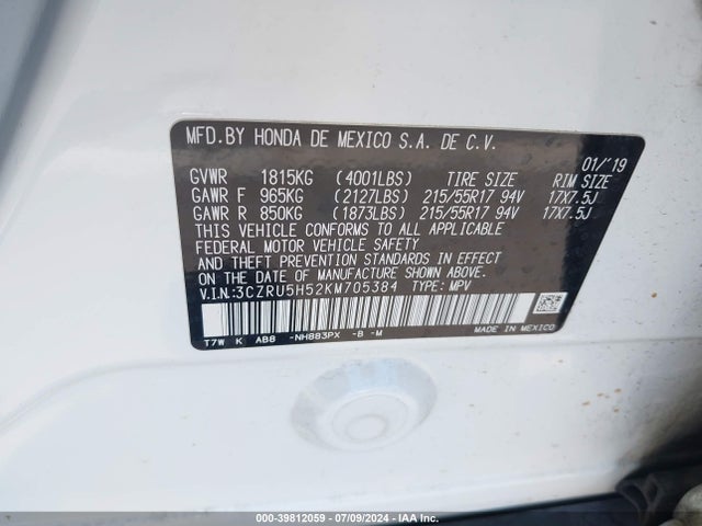 Honda HR-V EX 2019 3CZRU5H52KM705384 Image 9