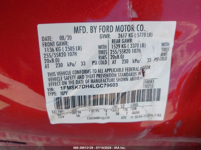 Ford EXPLORER XLT 2020 1FMSK7DH4LGC79603 Image 9