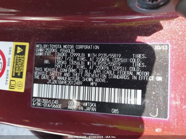 JTJZK1BA9E2012489 Lexus RX 350