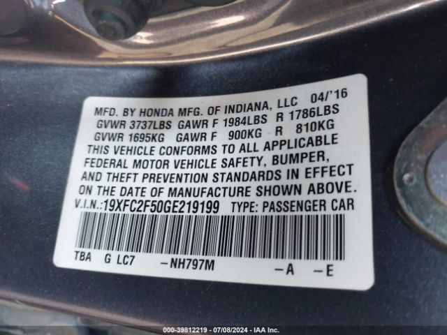 19XFC2F50GE219199 Honda Civic Lx