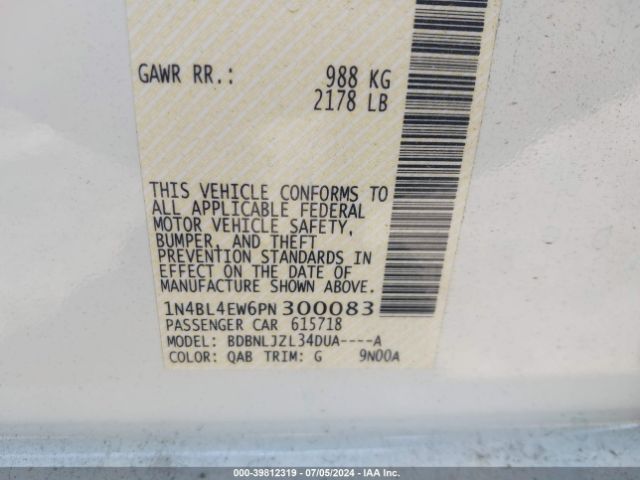 1N4BL4EW6PN300083 Nissan Altima Sl Intelligent Awd