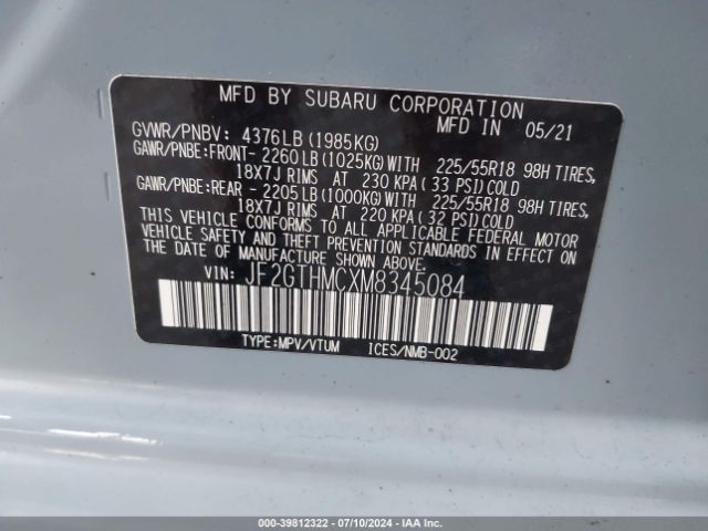 JF2GTHMCXM8345084 Subaru Crosstrek Limited