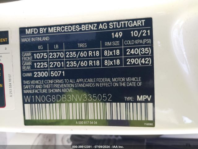 W1N0G8DB3NV335052 Mercedes-Benz Glc 300 Suv