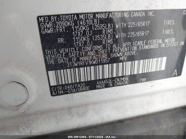 Toyota Rav4 Xle 2019 2T3W1RFV1KW011957 Image 9