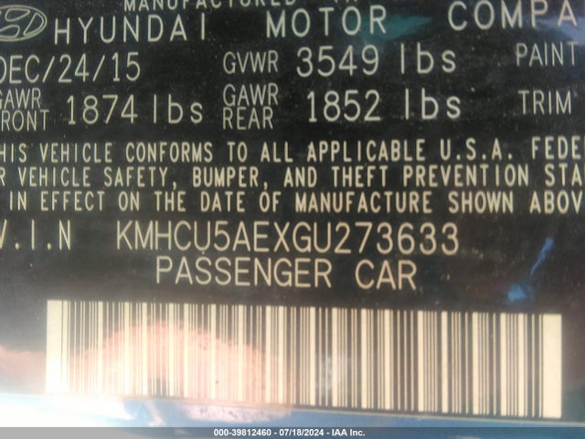 Hyundai Accent Sport 2016 KMHCU5AEXGU273633 Image 9