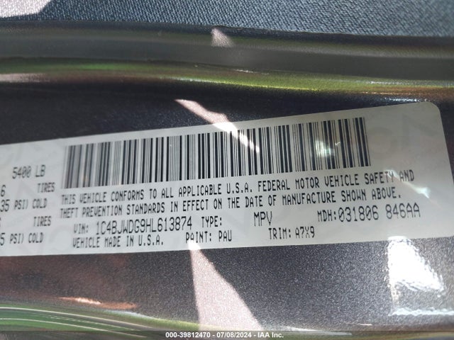1C4BJWDG9HL613874 Jeep Wrangler Unlimited Sport 4x4